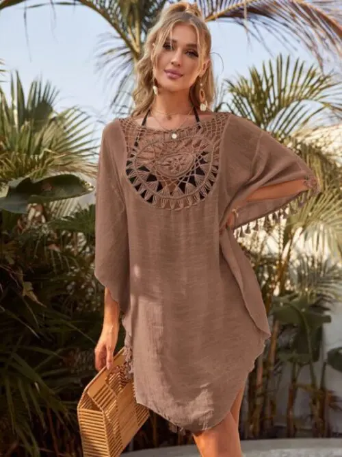 Loose Tassel Bikini Cover | Sexy Off-Shoulder with Hollow Design, Perfect for Beach and Ins