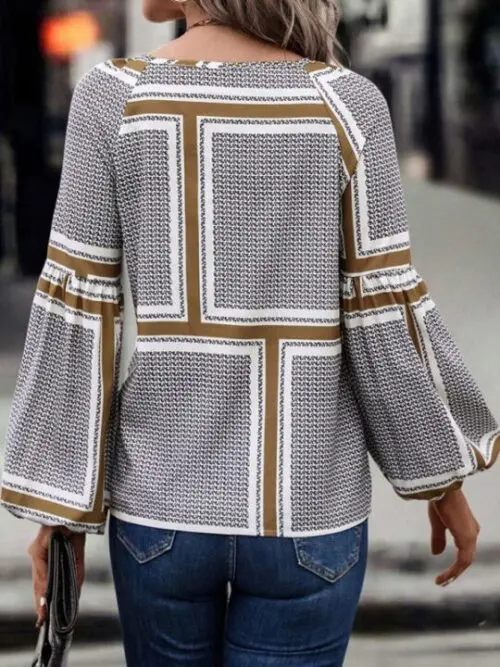 Printed Shirt with Fashionable Balloon Sleeves