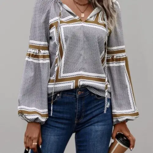 Printed Shirt with Fashionable Balloon Sleeves
