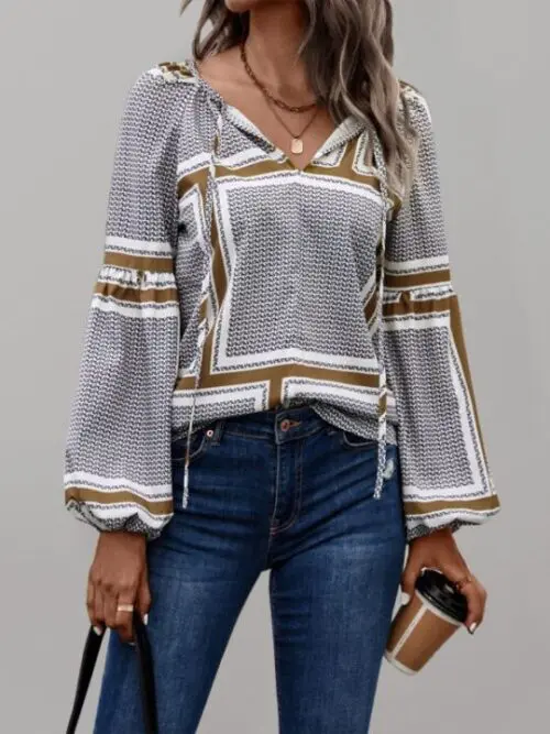 Printed Shirt with Fashionable Balloon Sleeves