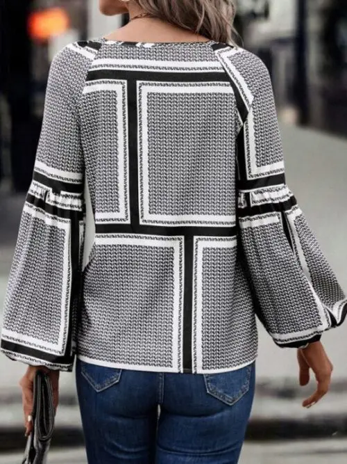Printed Shirt with Fashionable Balloon Sleeves