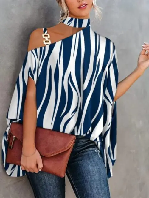 Dolman Sleeve Halter Neck Print Shirt Stylish Blouse