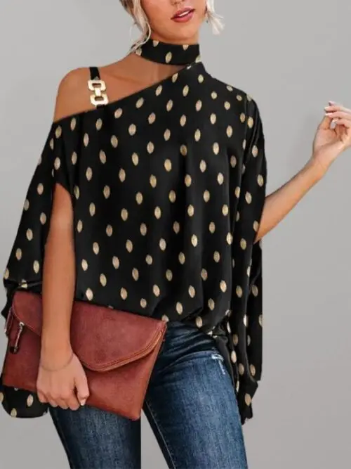 Dolman Sleeve Halter Neck Print Shirt Stylish Blouse