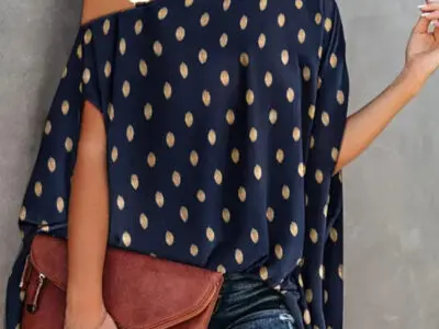 Dolman Sleeve Halter Neck Print Shirt Stylish Blouse