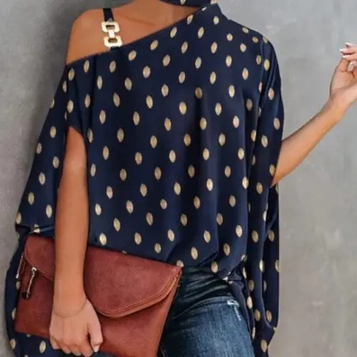 Dolman Sleeve Halter Neck Print Shirt Stylish Blouse