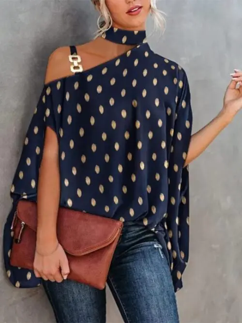 Dolman Sleeve Halter Neck Print Shirt Stylish Blouse