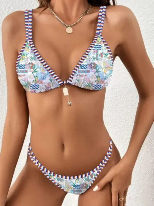 Bright Print Triangle Bikini Set for Women