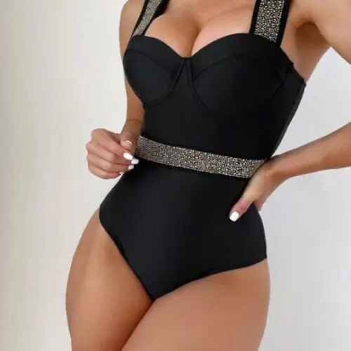 Rivet Decor Push-Up One-Piece Swimwear for Women