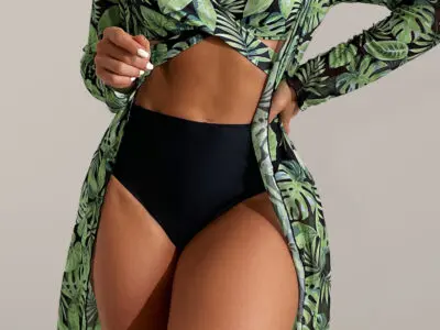 Tropical Oasis, Three-Piece Bikini Set with Vibrant Print