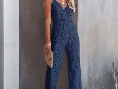 Elegant Lace Jumpsuit with Mid Waist and Smooth Lining