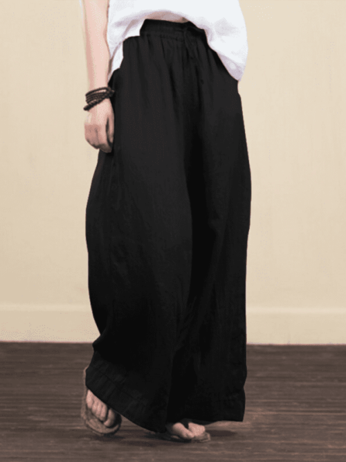 Stylish Loose Wide-Leg Linen Pants in a Solid Color