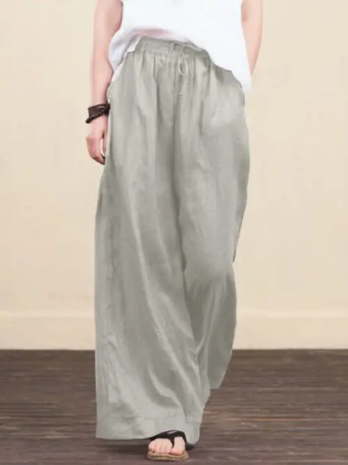 Stylish Loose Wide-Leg Linen Pants in a Solid Color