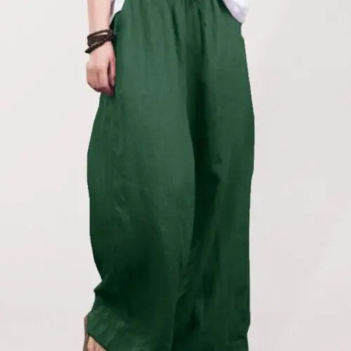 Stylish Loose Wide-Leg Linen Pants in a Solid Color