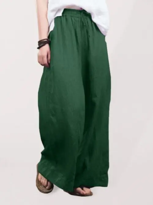 Stylish Loose Wide-Leg Linen Pants in a Solid Color