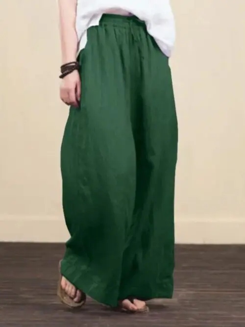 Stylish Loose Wide-Leg Linen Pants in a Solid Color