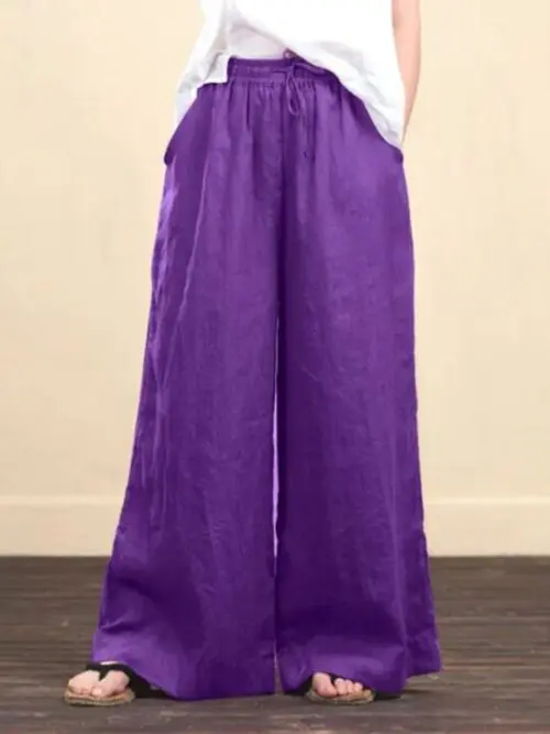Stylish Loose Wide-Leg Linen Pants in a Solid Color