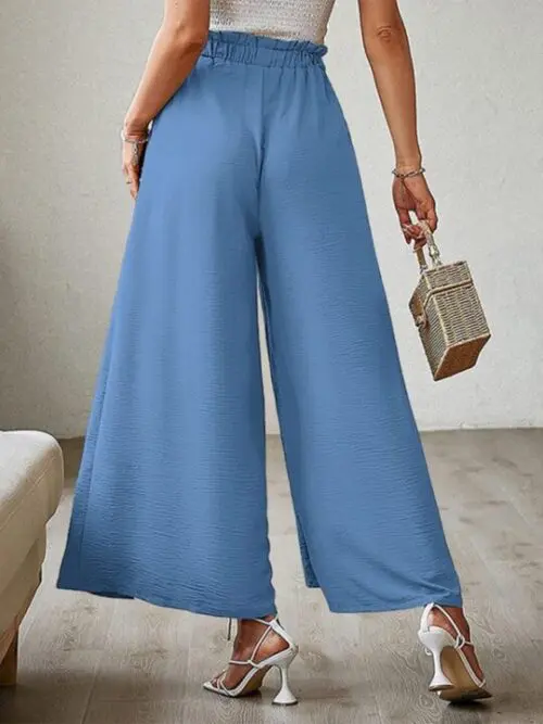 High Waist Bow-Tie Pleated Wide-Leg Pants with Belt