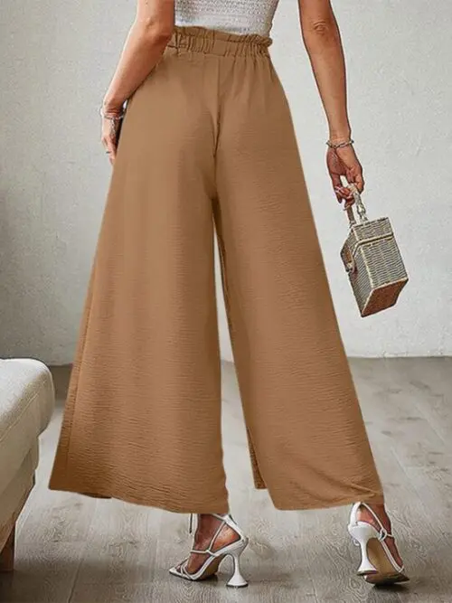 High Waist Bow-Tie Pleated Wide-Leg Pants with Belt