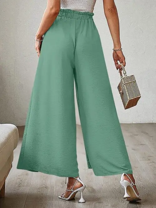 High Waist Bow-Tie Pleated Wide-Leg Pants with Belt
