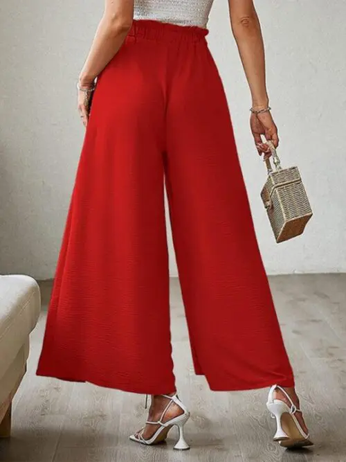 High Waist Bow-Tie Pleated Wide-Leg Pants with Belt