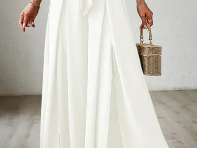 High Waist Bow-Tie Pleated Wide-Leg Pants with Belt