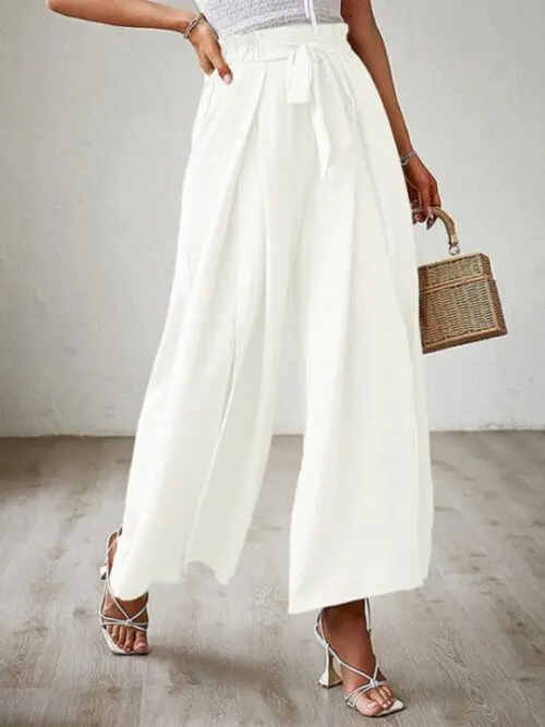 High Waist Bow-Tie Pleated Wide-Leg Pants with Belt