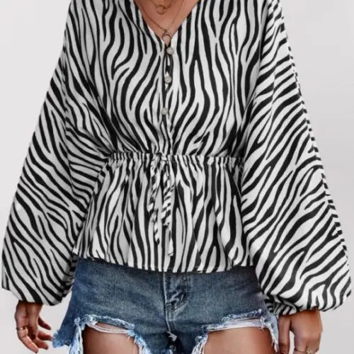 Single-Breasted Zebra Print V-Neck Women’s Top