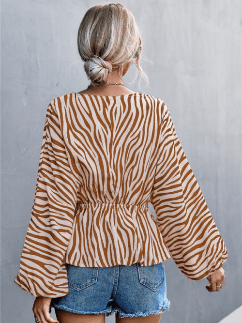 Single-Breasted Zebra Print V-Neck Women’s Top