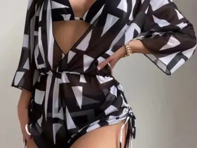 Tropical Print High Waist Tie Bikini Three-Piece Set