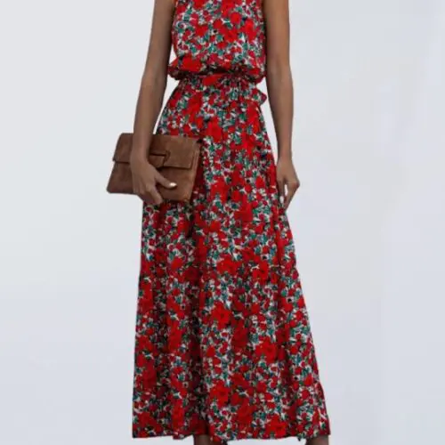 Chic Polka Dot Print Halter Neck Tie Dress