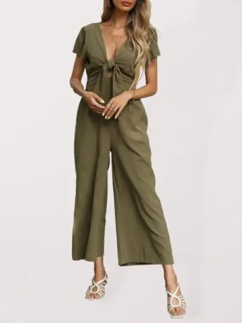 Short-Sleeved V-Neck Cropped Jumpsuit
