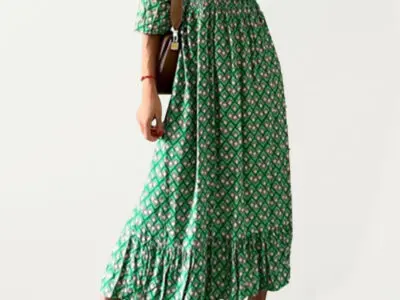 V-Neck Long Skirt with Waist Floral Print