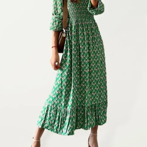 V-Neck Long Skirt with Waist Floral Print