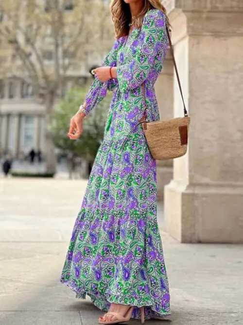 New Bohemian V-Neck Swing Dress with a Touch of Elegance