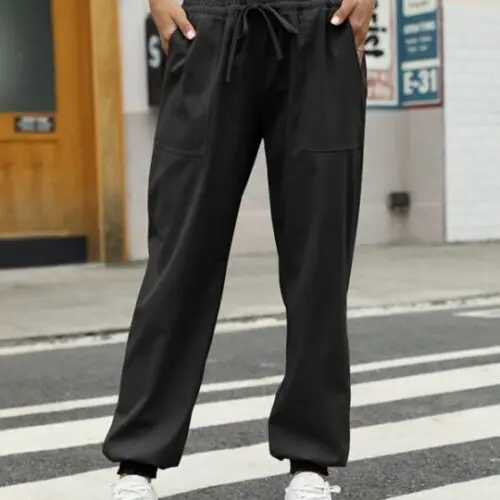 High-Waisted Woven Pants with Elastic Waist