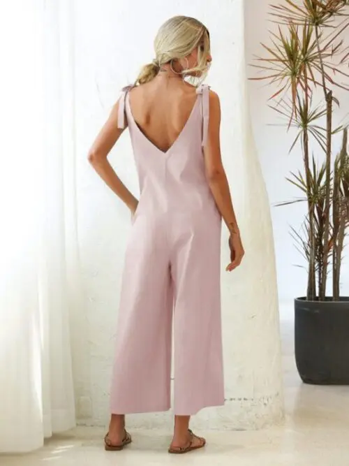 Loose Woven Strap Straight Overalls