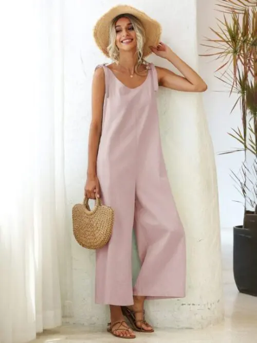 Loose Woven Strap Straight Overalls