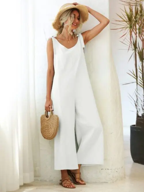 Loose Woven Strap Straight Overalls