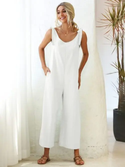 Loose Woven Strap Straight Overalls