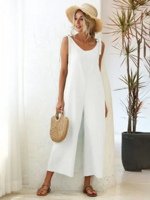 Loose Woven Strap Straight Overalls