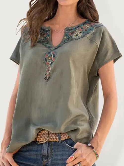 Ethnic Vibe Loose Short Sleeve Top