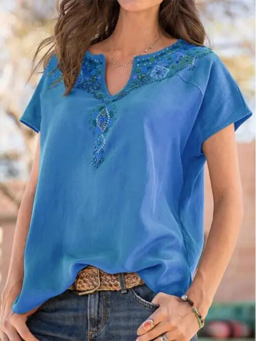 Ethnic Vibe Loose Short Sleeve Top