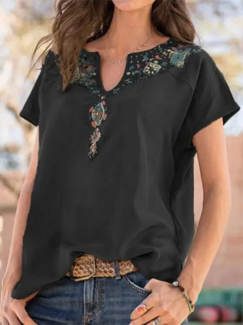 Ethnic Vibe Loose Short Sleeve Top