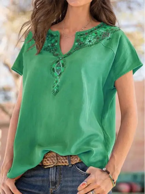 Ethnic Vibe Loose Short Sleeve Top