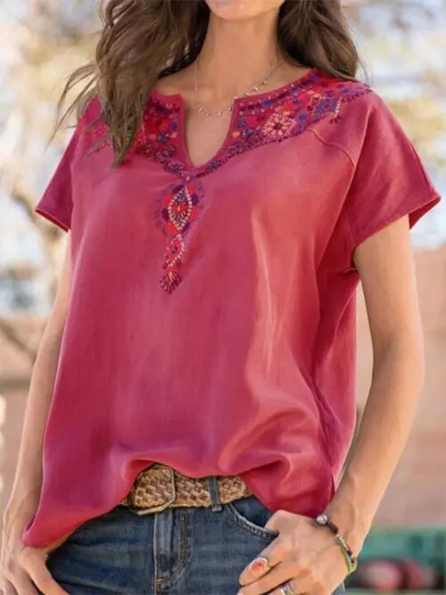 Ethnic Vibe Loose Short Sleeve Top