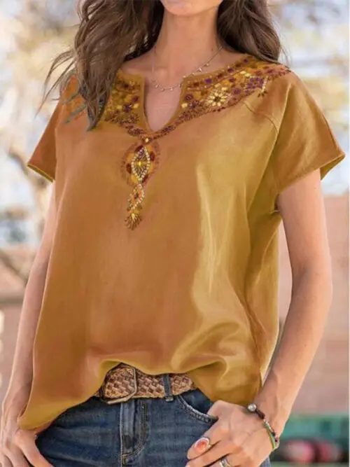 Ethnic Vibe Loose Short Sleeve Top