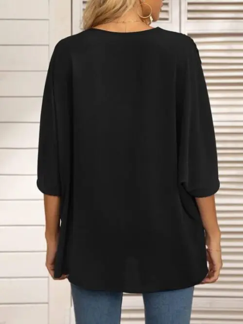 Dolman Sleeve Chiffon V-Neck Short Sleeve Shirt