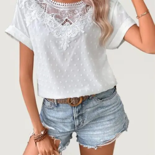 Versatile Lace Short-Sleeved T-Shirt