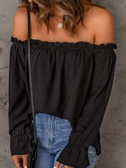 Sexy Off-Shoulder Chiffon Shirt | Solid Color Pullover