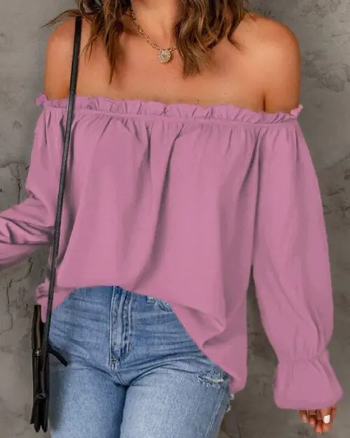 Sexy Off-Shoulder Chiffon Shirt | Solid Color Pullover